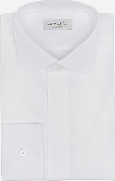 Camicia tinta unita bianco 100% puro cotone twill doppio ritorto, collo stile collo da cerimonia con passante