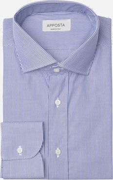 Camicia righe blu 100% cotone stiro facile popeline, collo stile collo francese aggiornato a punte corte