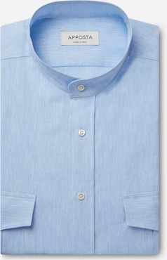 Camicia tinta unita azzurro lino tela, collo stile collo alla coreana