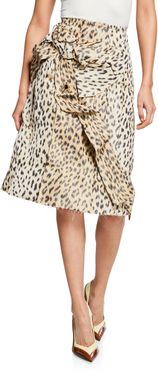 Crushed Leopard-Print Silk Pencil Skirt