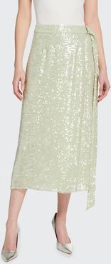 Sequined Viscose Belted Wrap Skirt