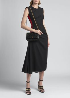 Crepe Side-Stripe Sleeveless Midi Dress