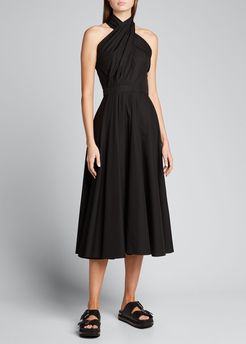 Twisted Halter-Neck Midi Cotton Dress