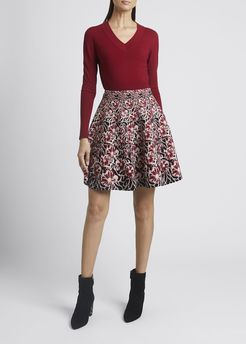 Floral Jacquard Mini Flare Skirt