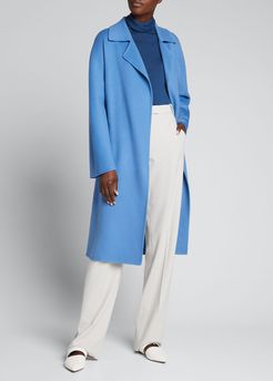 Long Cashmere Tie-Front Collared Coat