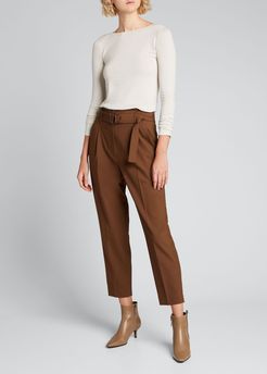 Wool-Blend Monili Belted Straight-Leg Pants