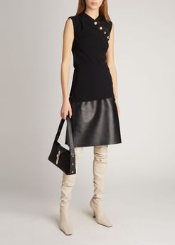 Crepe and Faux-Leather Sleeveless Top