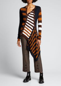 Asymmetric Wool Striped Cardigan
