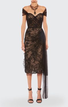 Lace Corset Cocktail Dress with Draped Scarf