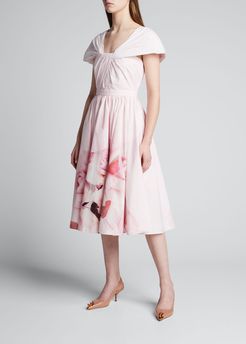 Rose Check-Print Knot Midi Dress