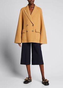 Solid Wool Double-Breasted Cape Jacket