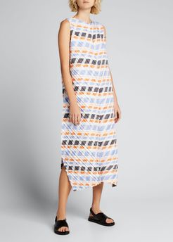 Multi-Stripe Pleated Midi Dress