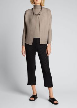 Pleated Open-Front Cardigan