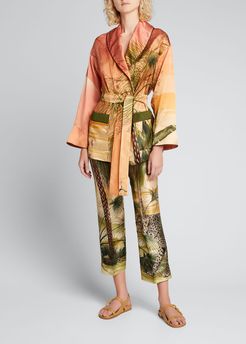 Jungle-Print Belted Robe Jacket