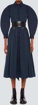 Harness Puff-Sleeve Poplin Shirtdress