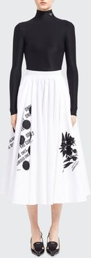 Flower-Print Pleated Midi Skirt