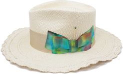 Kaleidoscope Straw Fedora Hat w/ Tie Dye Bow