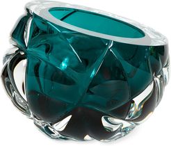 Cut Hand-Blown Glass Lagoon Blue Vase - Medium