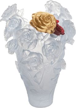 Magnum Rose Passion Vase in White with Red & Gold Flowers