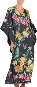 Miyabi Floral-Print Silk Caftan