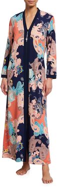 Paisley Zip-Front Long-Sleeve Caftan