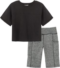 Girl's Livia French-Terry Shirt w/ Biker Shorts, Size 7-14