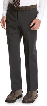 Wool Flat-Front Trousers, Gray