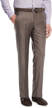 Trofeo Wool Flat-Front Trousers, Brown