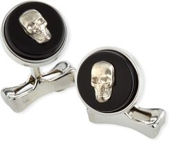 Skull-on-Stone Cufflinks with Black Onyx