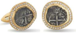 Ancient Coin 18k Gold Cufflinks w/ Pav&eacute; Diamonds