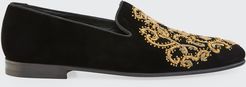 Mariogold Embroidered Velvet Slip-Ons