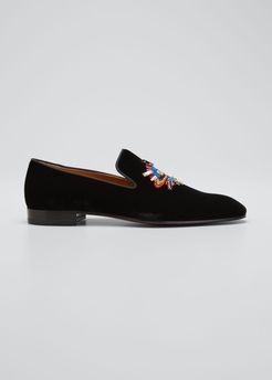 Astrolion Sequined Graphic Velvet Slip-Ons