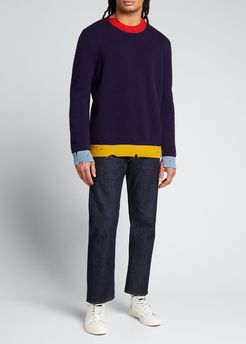 Distressed Colorblock Crew Sweater