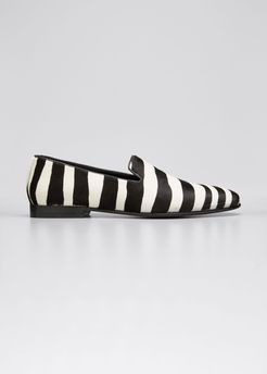 Mario Zebra-Print Calf Hair Slip-Ons