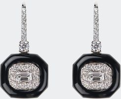 Oui 18k White Gold Diamond & Black Enamel Drop Earrings