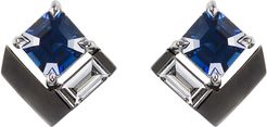 18k White Gold Fame Blue Sapphire/Diamond Square Earrings