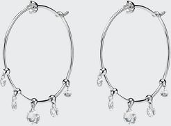 28mm Windchime White Gold Wire Hoop Earrings with Rose-Cut Diamonds