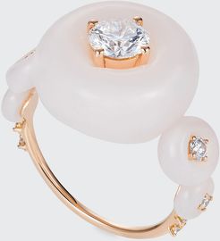 Gravity 18k Rose Gold Pink Opal White Diamond Ring, Size 7