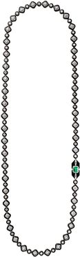 Oui Long Diamond and Emerald Necklace with Black Enamel