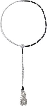 Oui 18k White Gold Black Enamel and Diamond Tassel Necklace