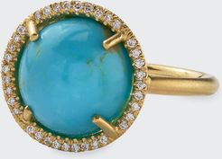 18k Yellow Gold Turquoise Ring with Diamonds, Size 7