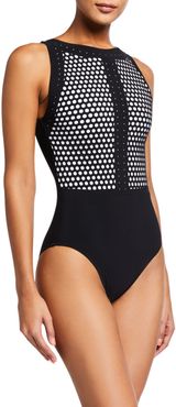 Nikko Dot Printed One-Piece Swimsuit w/ Open-Back