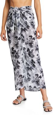 Palm-Print Silk Sarong Coverup