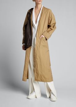 Long V Dress Coat with Belted Waist