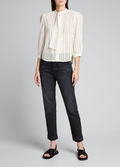 Wonderful Tie-Neck Eyelet Blouse