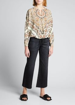 Veronique Printed Silk Long-Sleeve Top