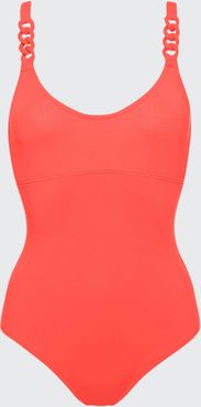 Vermeil Scoop-Neck Link Detail One-Piece Swimsuit