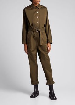 Long-Sleeve Twill Utility Jumpsuit