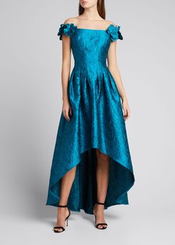 Off-Shoulder High-Low Jacquard Gown