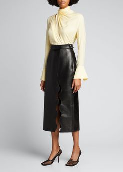 Faux-Leather Wave Midi Skirt